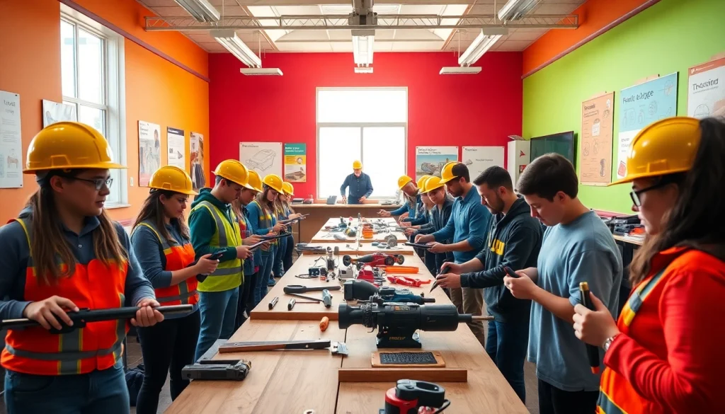 Students engaged in learning at construction trade schools in texas with hands-on instruction and tools.