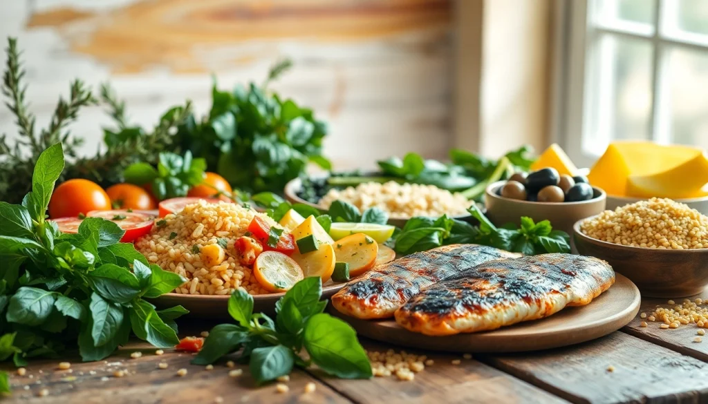 Innovative Mediterranean diet spread featuring fresh vegetables and whole grains.