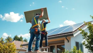Experts performing Solar Panel Installation Derby on a modern home, showcasing quality service and teamwork.