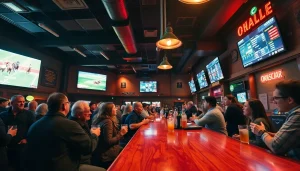 Engaging atmosphere for sports betting apps Oklahoma fan community in a lively bar.