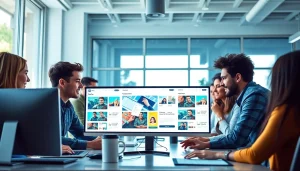 dich vu thiet ke website - a professional web design team collaborating in a modern office.