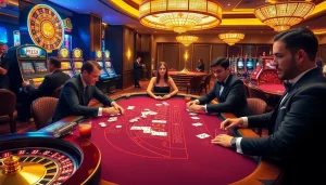 Players enjoying Baccarat at https://xx88.us/ in a lavish casino setting with elegant decor.