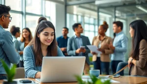 Engage in a professional Job Search with diverse individuals collaborating in a modern office.