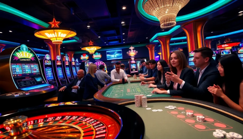 Players enjoying a thrilling online gaming experience at https://rr88.wales/ with vibrant casino elements.