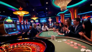 Players enjoying a thrilling online gaming experience at https://rr88.wales/ with vibrant casino elements.