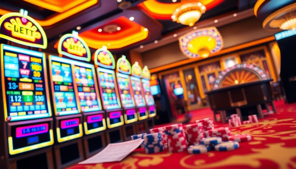 Rasakan pengalaman slot depo pulsa yang mendebarkan di mesin kasino yang penuh warna, menampilkan kegembiraan dan kemewahan.