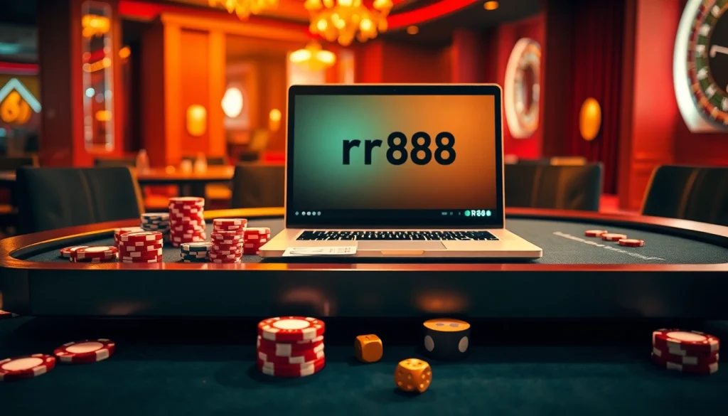 Action-packed gaming scene at a modern casino table featuring link rr88 interface and colorful chips.
