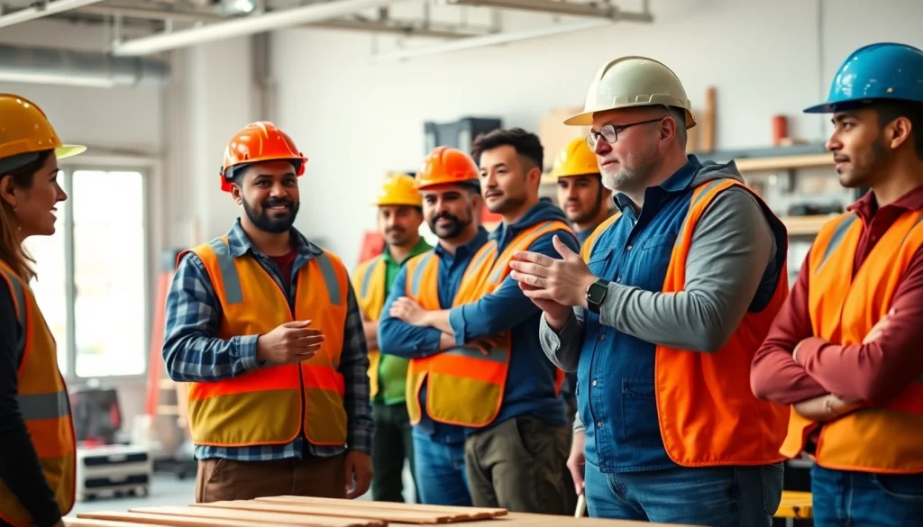 Engaging contractor apprenticeship training showcasing diverse trainees learning in a vibrant workshop.