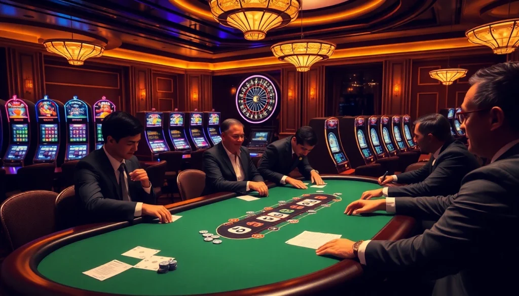 Players strategizing at the poker table in a top club casino, showcasing excitement and high stakes.