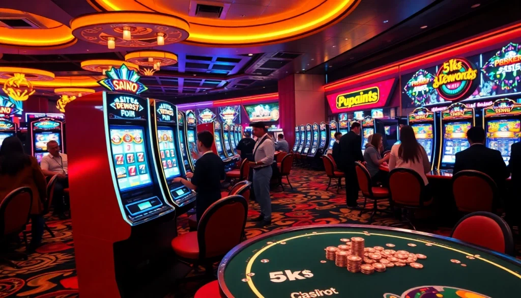 Situs deposit 5k showcased in a lively casino scene with players engaging at slot machines.