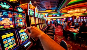 Permainan seru pada mesin slot depo pulsa yang menampilkan kegembiraan dan suasana kasino yang hidup.