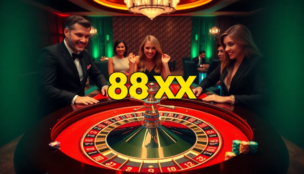 Experience the thrill of the 88xx win at a vibrant casino roulette table filled with colorful chips.