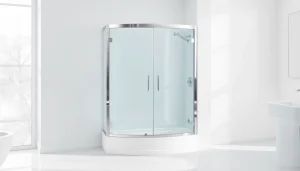 Duschkabine 100x100 mit eleganten Glaselementen in einem modernen Badezimmer präsentieren.