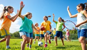 Girls enjoying fun activities at Multi Sports Camps for Girls in an outdoor sports setting.
