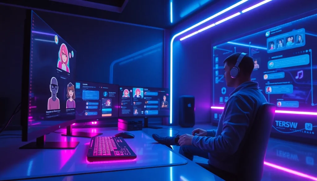 Explore the innovative character AI nsfw chatbot in a futuristic workspace, showcasing engaging digital interactions.