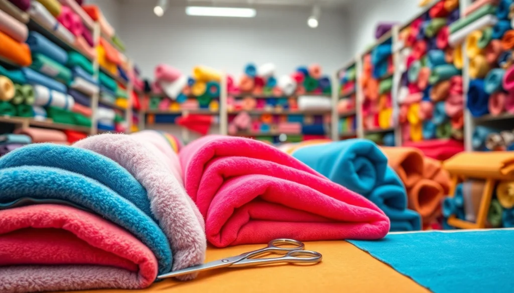 Bekijk fleece stof per meter in een kleurrijke stoffenwinkel met verschillende texturen.