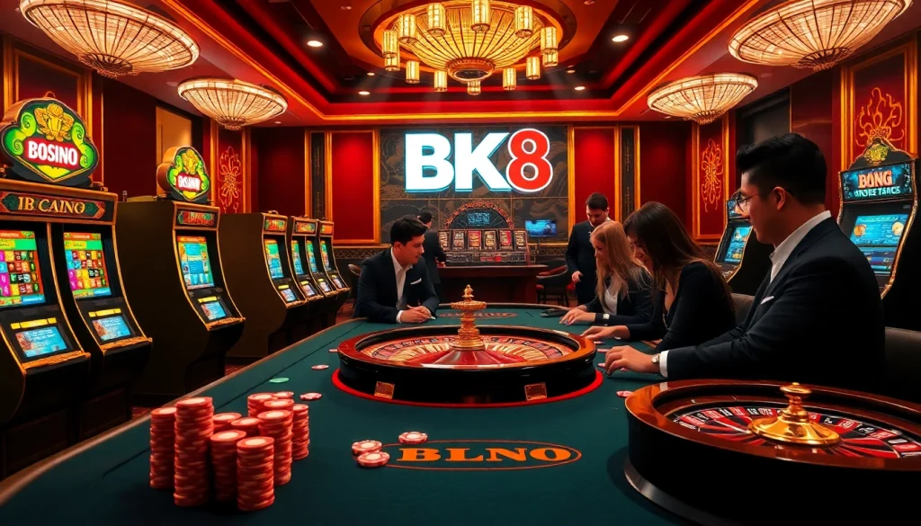 Experience excitement at BK8 Casino with vibrant tables and engaged players in a luxurious setting.