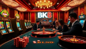 Experience excitement at BK8 Casino with vibrant tables and engaged players in a luxurious setting.
