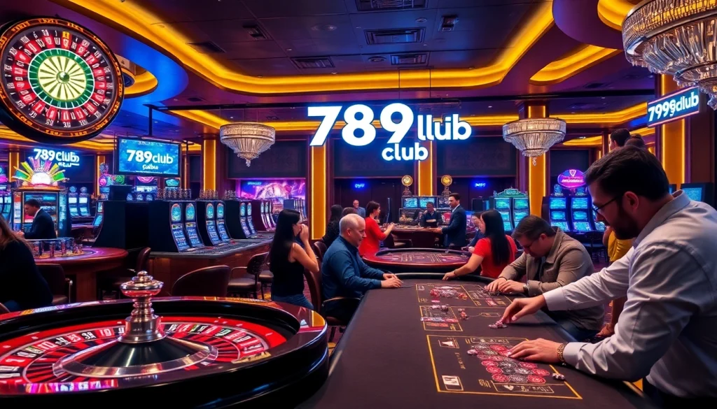 Engaged players strategizing at the 789club casino table amidst vibrant lights and excitement.