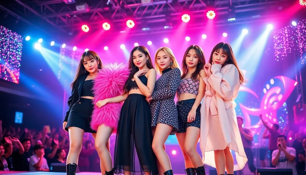 blackpink members showcasing their unique styles and energy during a vibrant concert.