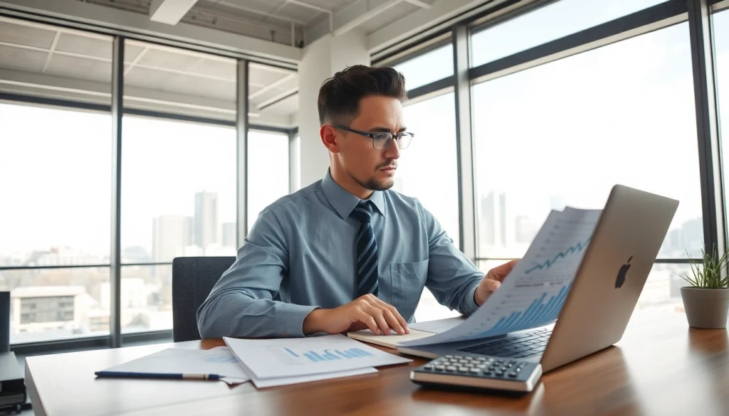 Mengelola deposit 1k dengan perangkat keuangan dan grafik di kantor yang modern.