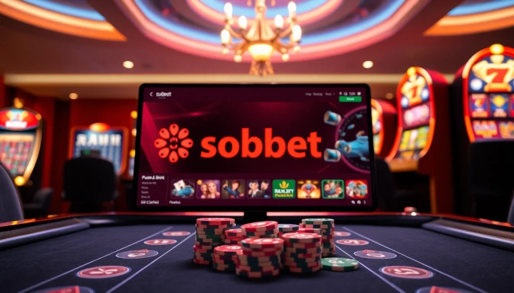 Sbobet interface showcased on a luxurious online gambling table, emphasizing vibrant betting excitement.
