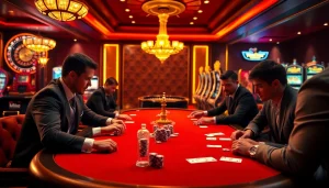 Engage with the hidden wiki onion as players strategize over a luxurious poker table in a vibrant casino setting.