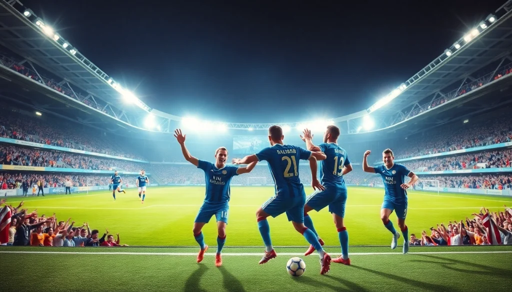 Celebrate big moments in football with ผลบอลภาษาไทย dramatically lighting up the stadium.