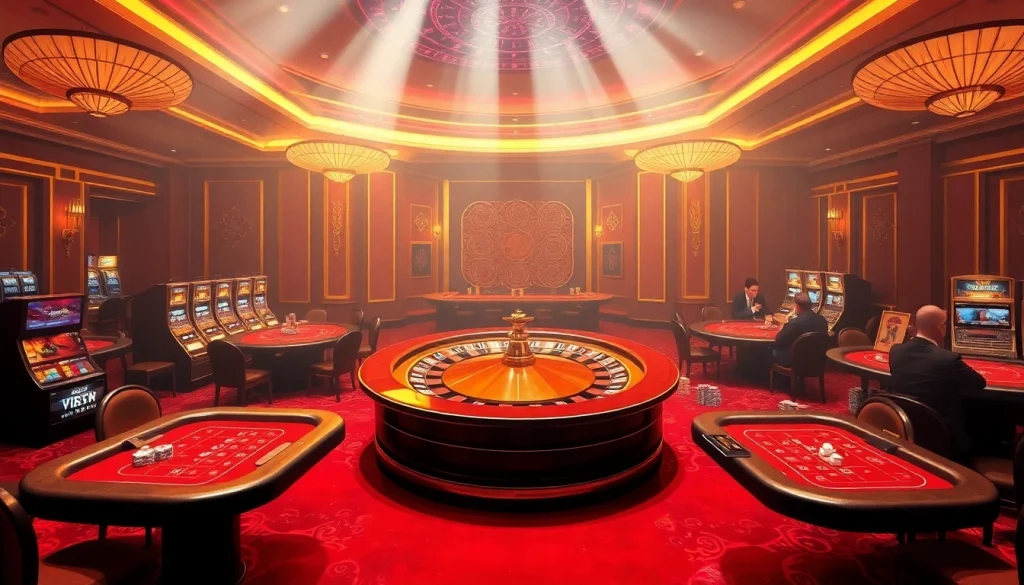 Rasakan sensasi di Datukwin dengan meja kasino mewah dan roda roulette yang penuh warna.