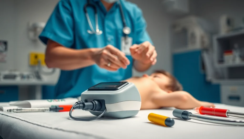 Healthcare professional using a choking device in a clinical setting, emphasizing emergency response.