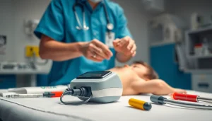 Healthcare professional using a choking device in a clinical setting, emphasizing emergency response.