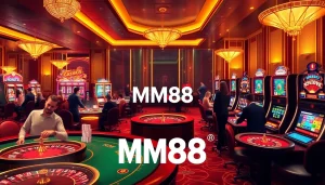 Exciting casino scene featuring various games highlighting MM88's luxury gambling experience.