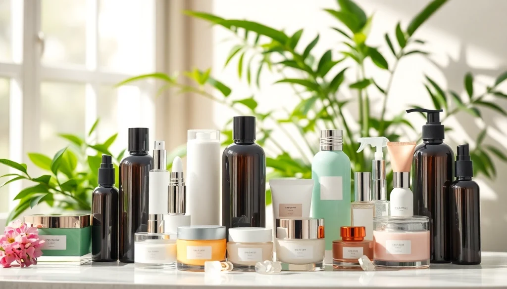 Kosmetika kosmetikos produktai gražioje aplinkoje.