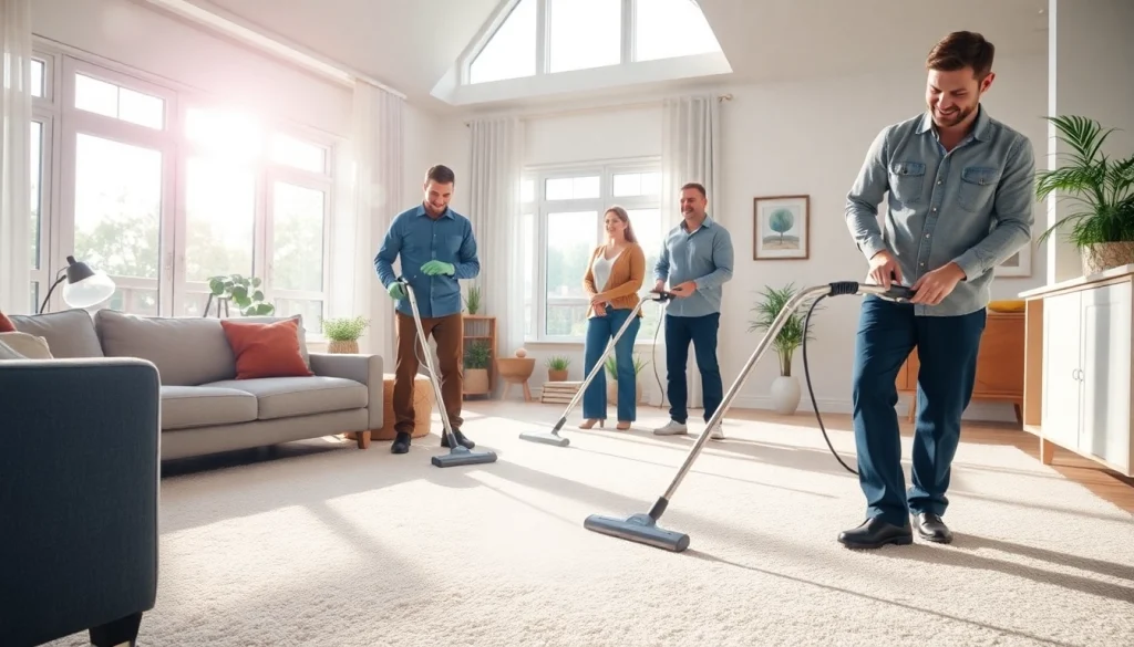 Local carpet cleaners revitalizing a bright living room with immaculate carpets and sunshine.