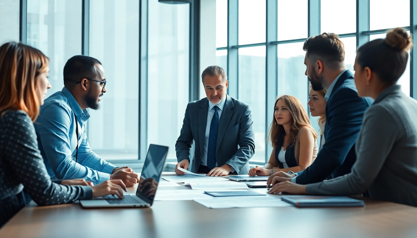 Crisis management consultant leading a strategic meeting in a professional office setting.