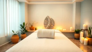 편안한 장식이 있는 고요한 스파룸에서 부드러운 마사지를 통해 이완을 경험하세요.