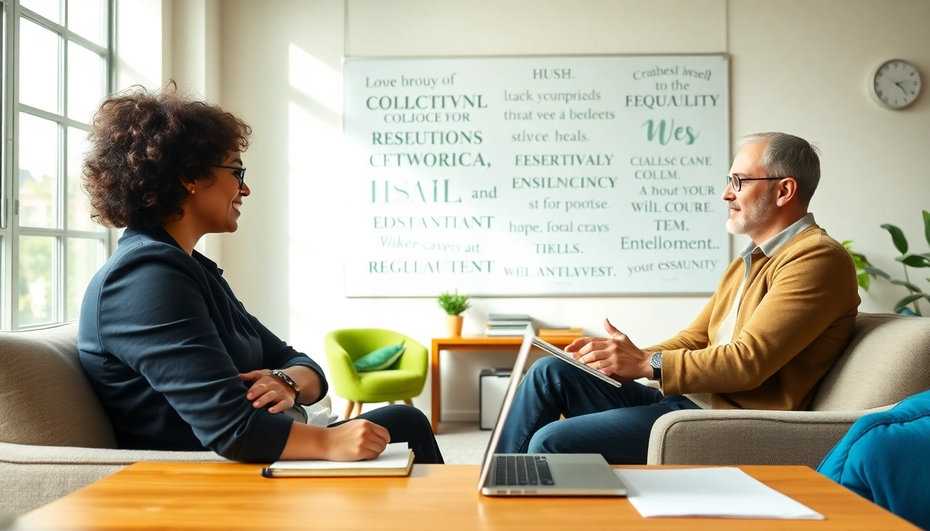 Engaged in professional development coaching, a coach guides a client in a modern office setting.