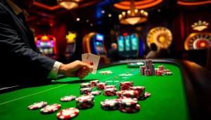 Experience the thrill of SHBET with expert poker gameplay at a luxurious casino table.