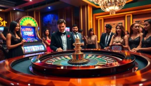 Engaged gamblers placing bets at a vibrant roulette table, reflecting the excitement of https://mm88.br.com/ games.