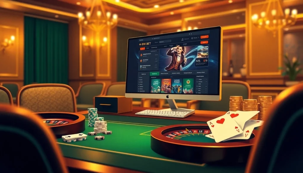 Experience the thrill of winning at 8kbet with sleek cards and poker chips in an inviting casino setting.