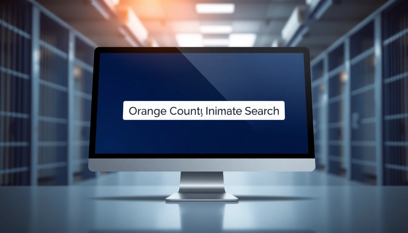 Searching for an inmate through the Orange County Inmate search interface featuring a computer screen.
