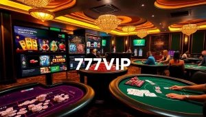 Join the action at 777VIP Casino, featuring vibrant tables, poker chips, and immersive games.