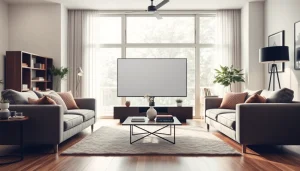 telewizor w nowoczesnym salonie z miękkim oświetleniem i przytulnym wystrojem