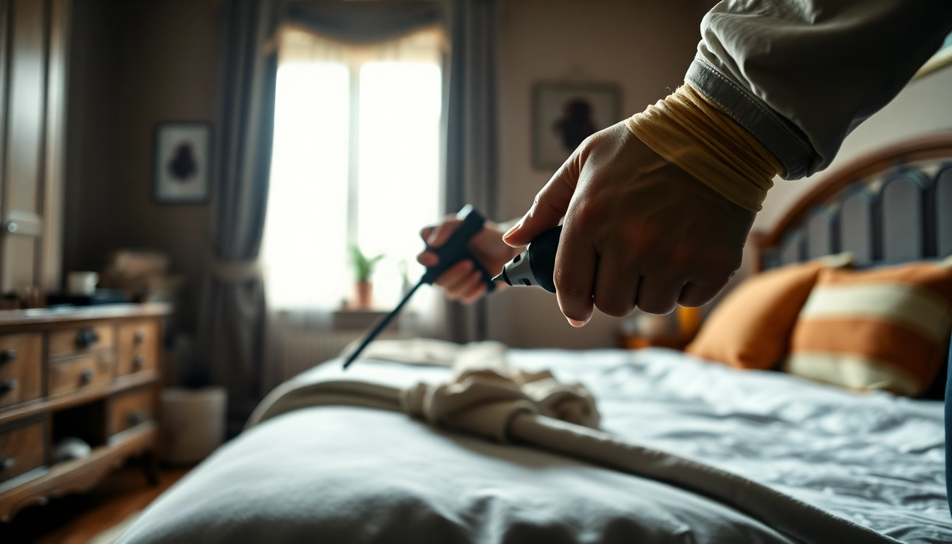 Assessing bed bug exterminator cost through inspection in a well-organized bedroom.
