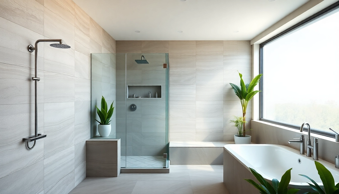 Explore elegant showers au designed with luxury fixtures and stylish tiles in a bright bathroom.