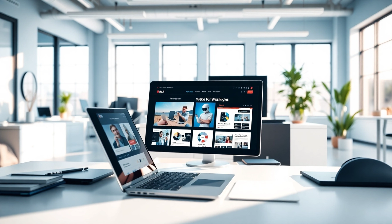 Creating a stunning Hereford Web Design on a sleek laptop in a bright office.