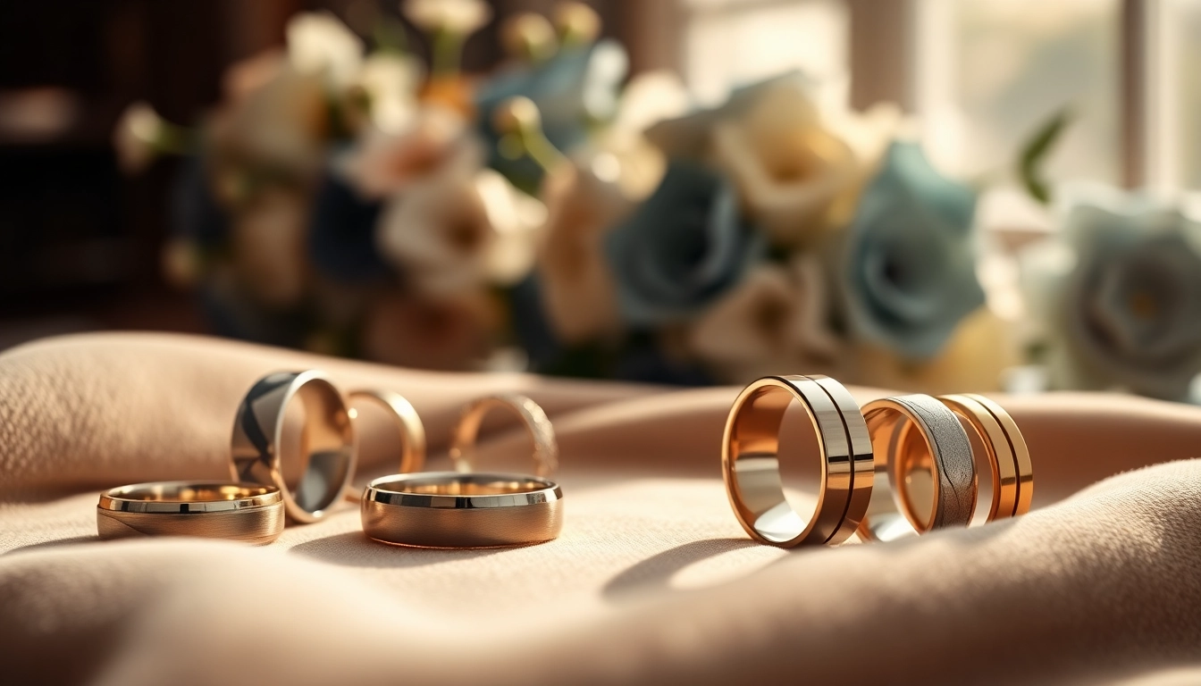 Admire unique wedding bands for men displayed elegantly showcasing intricate designs and textures.