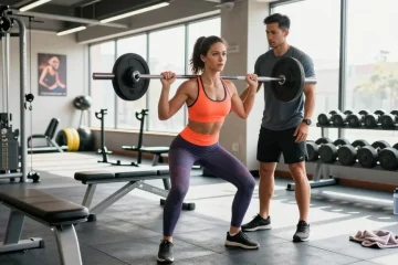 Pharmaqo Shop: Athlete training with weights in a modern gym for peak performance.