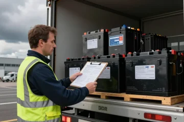 Batterie Transport Dortmund: ADR-zertifizierter Fahrer lädt Lithium-Batterien sicher in Dortmund.